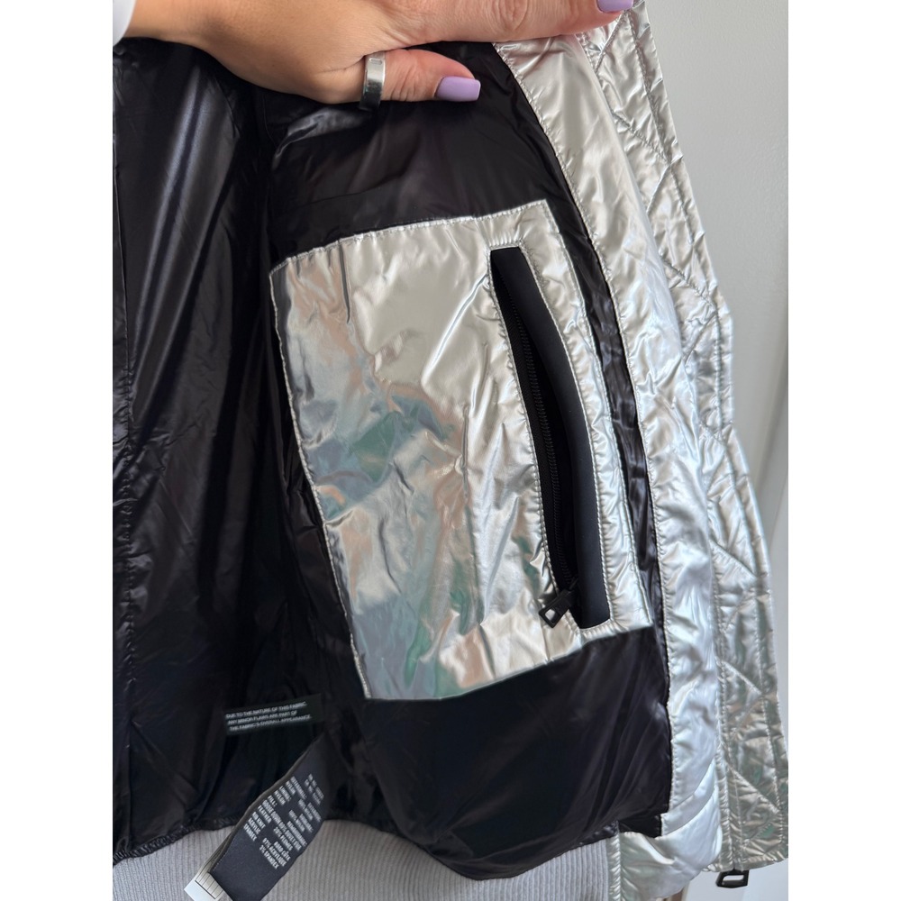 SAM New York Freestyle Down Puffer Jacket Metallic Silver Womens Small Bomber - Picture 9 of 16